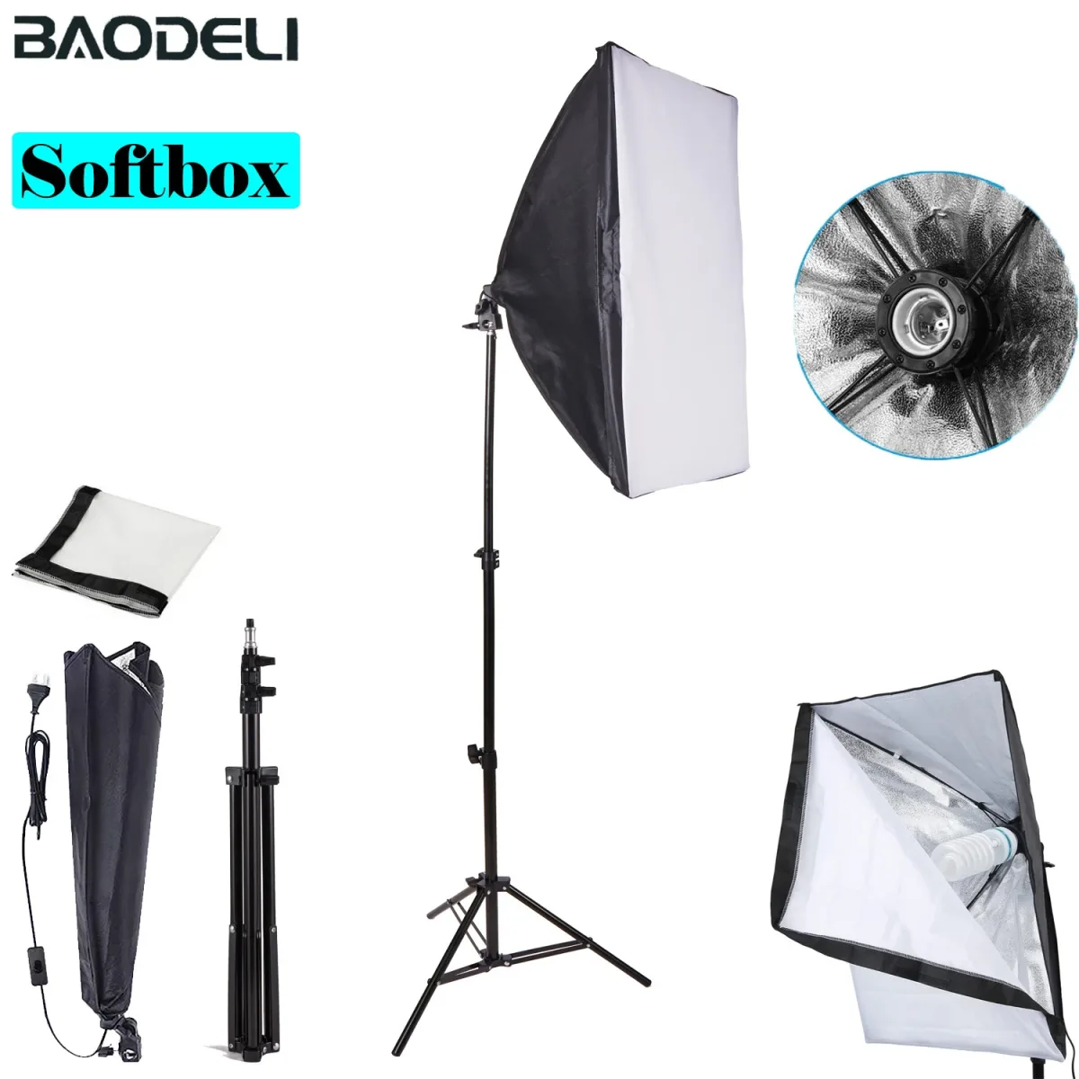 Boîte à lumière softbox 50 × 70 cm avec support