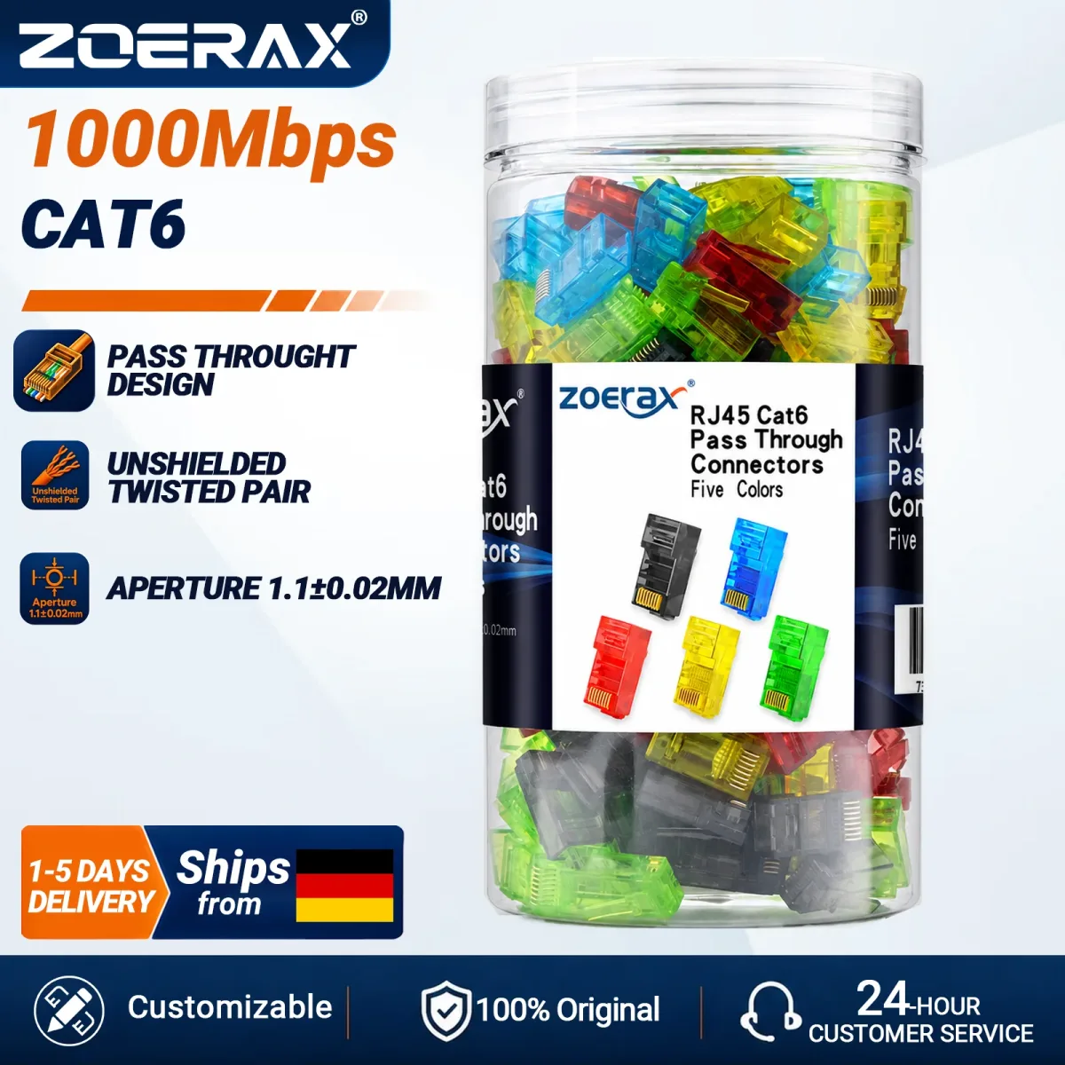 Connecteurs RJ45 Cat6 de passage, lot de 200