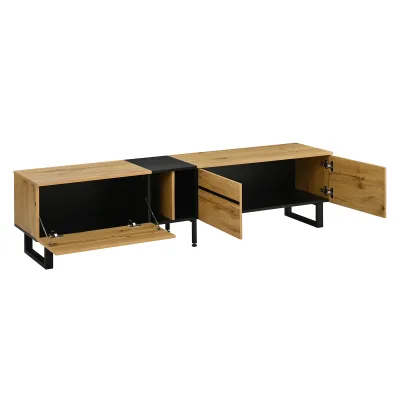 Meuble TV bas 180 cm effet bois, portes doubles – image 2