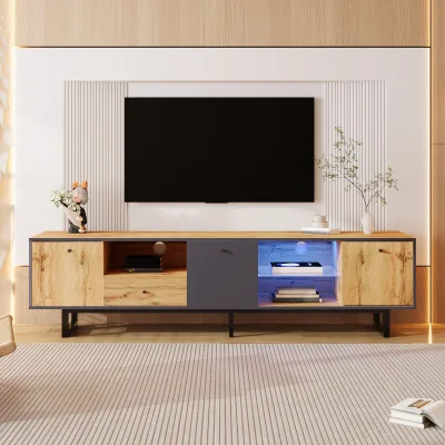 Meuble TV bas avec éclairage LED et portes