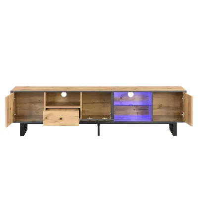 Meuble TV bas avec éclairage LED et portes – image 2