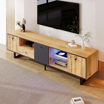 Meuble TV bas avec éclairage LED et portes – image 3