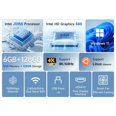 Mini PC Windows 11 Intel Celeron, 6 Go, 128 Go – image 3